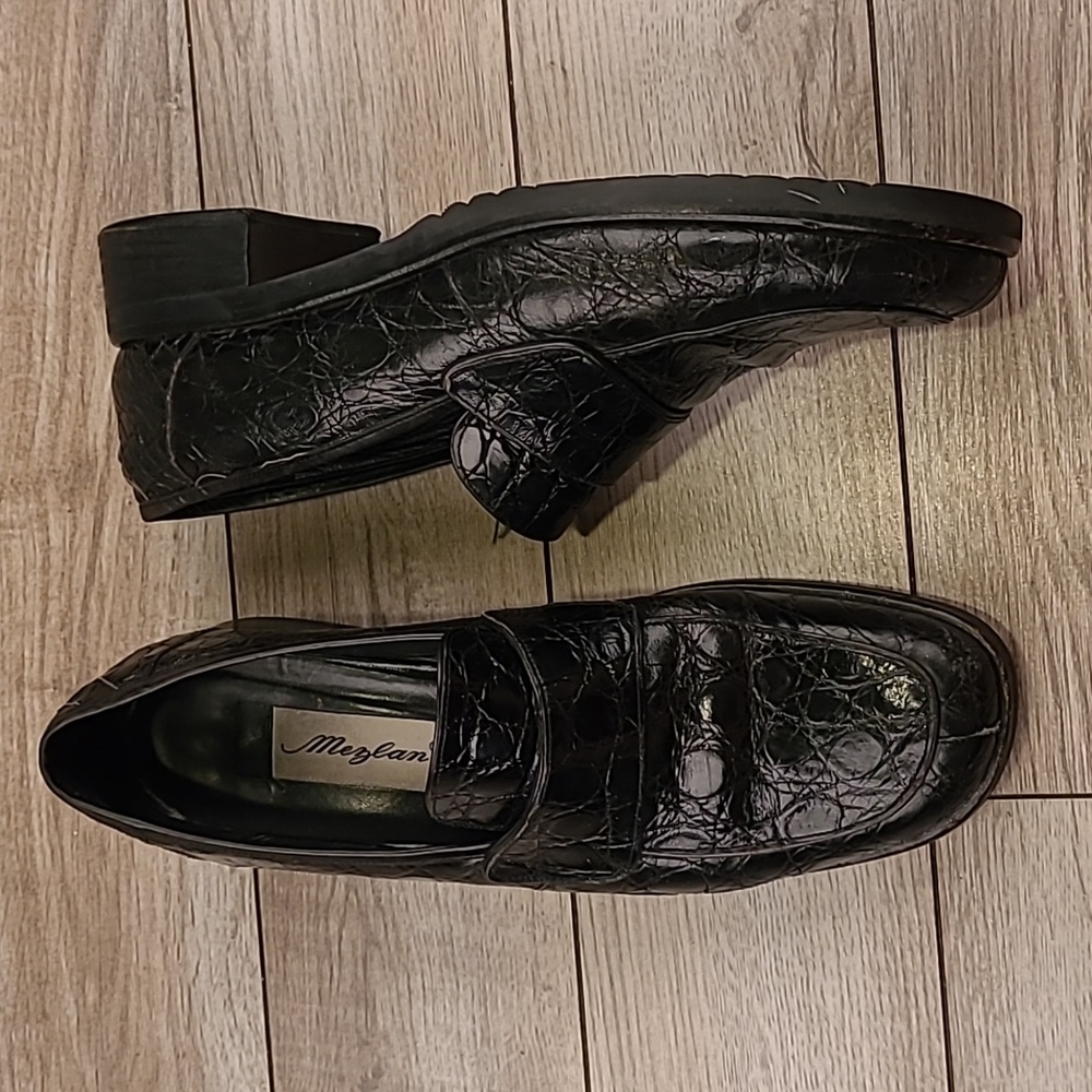 MEZLAN‎ Black Genuine Crocodile Croc Weston Sz 10.5 M Mens Loafers Shoes